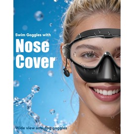 Aegend Swim Goggles with Nose Cover for Adults, 2 Pack Wide View Swimming Goggles Anti-Fog/UV No Leak for Men & Women