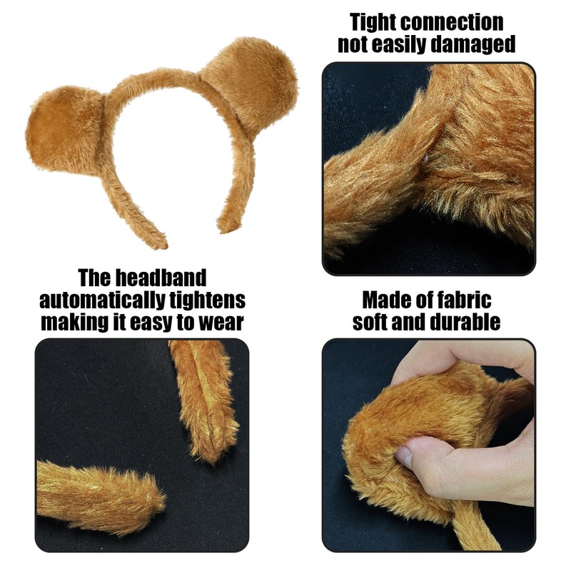 Pack of 2 Brown Bear Headbands, Performance Props, Animal Costume
