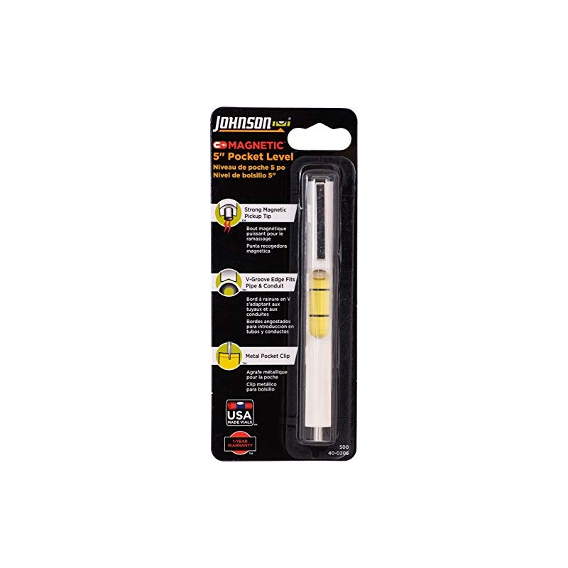 Johnson Level & Tool 500 Pocket Level w/Magnetic Pickup, Silver,