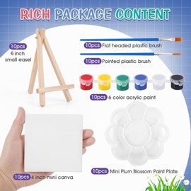 ESRICH ESRICH 10 Set Mini Canvas Painting Kit, Mini Acrylic Paint Set, Valentines Day Gifts,4*4in Stretched Canvas with Easel, Acrylic Paints,Brushes,Palette,Mini Easel Canvas for Kids Adults Painting Party