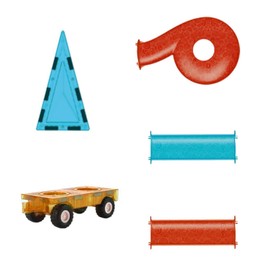 Jvchengxi Magnetic Building Blocks STEM Construction Tile Magnetic Blocks Accessory Set 1 - (1 x Car + 1 x Rotating Panels + 2 x Halfpipe Panels + 2 x Triangular Blocks: 6 Components)