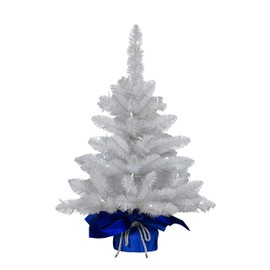 Puleo International Pre-Lit 2' Table Top Artificial Christmas Tree with 35 Lights in Blue Sac, White