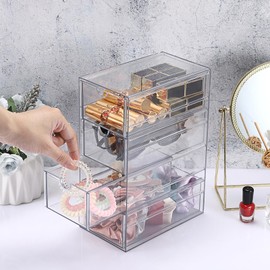 TOLIDA Acrylic Desk Organiser with 4 Drawers for Glasses, Pens, Makeup Brushes, Hairbands, Hairpins