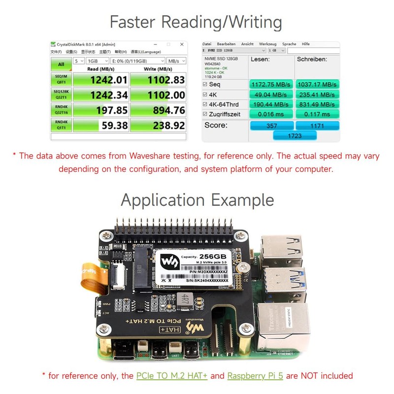Waveshare SK M2 NVME 2242 256GB Solid State Drive, 3D