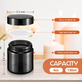 Norme 96 Pcs 4 oz Glass Jars with Lids Leakproof Round Airtight Jars Empty Cosmetic Jars with Inner Liners Lid for Storing Lotions Powder Ointments Candle Makin (Black)