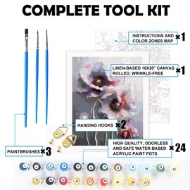 changjiawujin Poppy Paint by Number Solar Flowers,Lotus Flower Paint by Numbers Kit for Adults,Easy DIY Oil Painting by Numbers Art Craft Set 16x20 inch