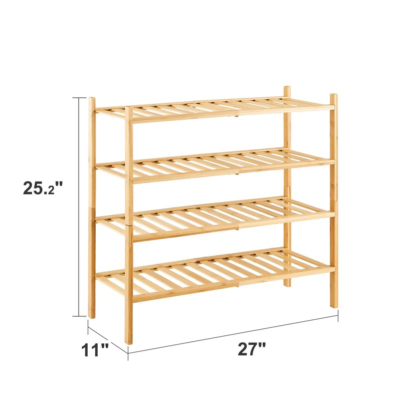 Furshus 4-Tier Bamboo Shoe Rack for Entryway, Stackable | Heavy