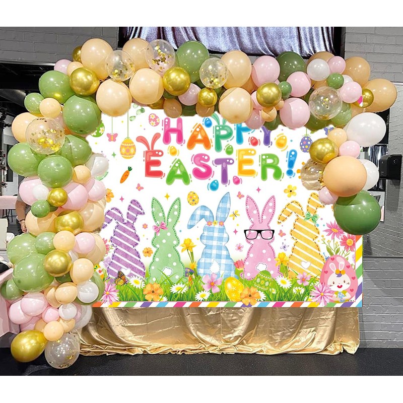 7x5ft Happy Easter Backdrop Cute Easter Bunny Style Colorful Egg