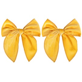 Yellow Velvet Ribbon Linen Hair Bows 5" Soft Velvet Fable Bow Alligator Clip Barrettes Toddler Teen Ponytail Knot Bows Hair Accessories for Little School Girls Kids Baby