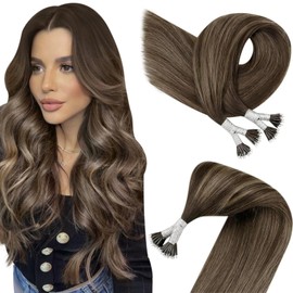 Easyouth Nano Human Hair Extensions Balayage Brown Nano Hair Extensions Human Hair Ombre Brown Nano Bead Hair Extensions Pre Bonded Nano Link Hair 16inch 50s/50g