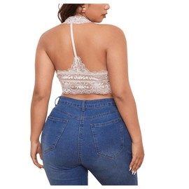 SOLY HUX Women's Plus Size Bras Lace Wireless Bra Halter Comfort Bralette Solid Apricot 3XL