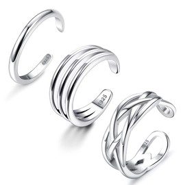 MILACOLATO 3Pcs Sterling Silver Toe Rings for Women 18K White Gold Plated 3 Row Wrap Cuff Celtic Knot Band Toe Rings Hypoallergenic Adjustable Toe Rings Summer Beach Foot Jewelry Set