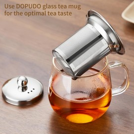 DOPUDO Glass Tea Cup with Infuser and Lid, 17.6oz/520ml Large Borosilicate Glass Teacup with Stailess Steel Filter, Clear Mug for Loose Leaf Blooming Tea, Dishwasher Safe - Tea Maker Gift