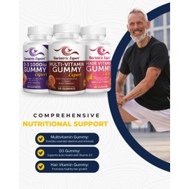 Bariatric Multivitamin 3 Pack, Multivitamin Gummy 90 Chews. - D3 Gummy 90 Chews.- Hair Vitamin Gummy 60 Chews.