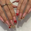 Gold Bling Rhinestones Press on Nails Long Square Fake Nail