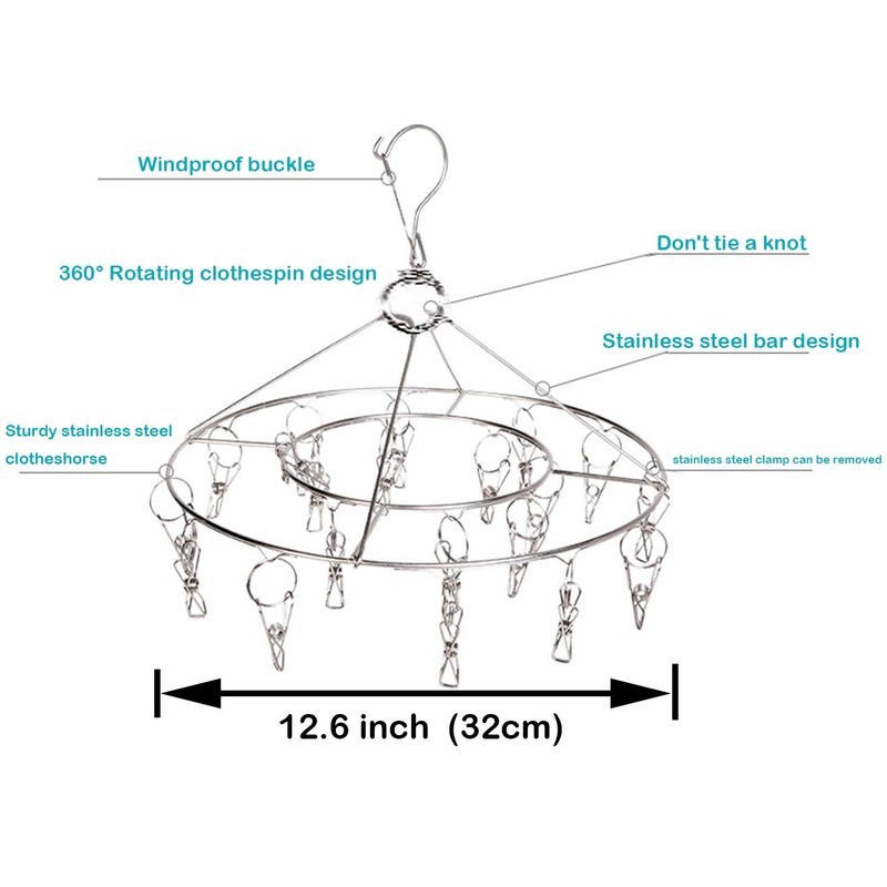 CenYouful Stainless Steel Round Hanging Drying Rack with 20 Clips