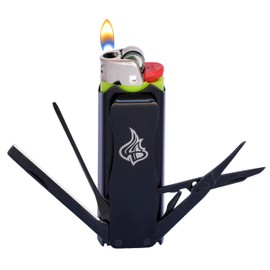 LighterBro Stealth Black - Stainless Steel Sleeve to Transform Your Pocket Lighter - Lighter Case with Poker, Super Sharp Knife & Scissors, Bottle Opener, Screwdrivers, & Keychain Holder