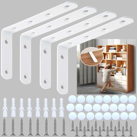 Furniture Anchors (4 Packs) Anti Tip Furniture Anchors for Baby Proofing,Prevent Falling Dresser Bookshelf Falling Prevention Device for Children with Cover (White)
