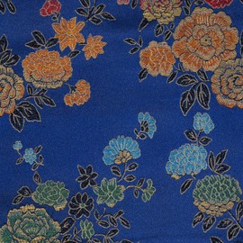 Chinese Floral Brocade Fabric, 36 Inches/91 cm Wide, Luxurious Decorative Woven Material with Intricate Embroidery Designs, Home Décor Fabric, and Cushion Covers(Navy - 1 Metre)