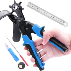 Xrten Leather Hole Punch,Heavy Duty Revolving Punch Plier with 6 Multi Sized Holes,Professional Puncher for Leather, Belts, Card and Crafts