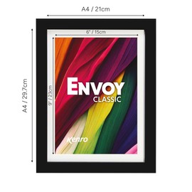 Kenro Envoy Classic Black PVC Picture Frame - PVC Plastic Photo Frame with White Mat for 9x6 / 23x15cm Photographs (Frame Size A4 / 21x29.7cm) - EVC2315B