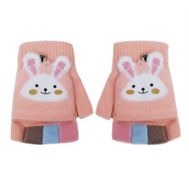 Faxianther Kids Cartoon Cat Rabbit Knitted Gloves, Students Winter Warm Writing Reading Half Finger Gloves Cold-Proof Cycling Camping Ski Full-Finger Gloves Mitts for 3-10 Yrs Girls Boys