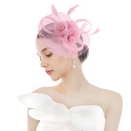 Unpifolov Fascinators Hats Flower Mesh Feathers Headband Girls and Women Headwear for Tea Party Wedding Derby Cocktail Hair Clip T-19 Light Purple