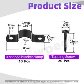 Swpeet 10Pcs 20mm Two Hole U Bracket Clamp with 20Pcs Self-tapping Screws Kit, U-Clamps, Metal Pipe Clamps, Pipe Strap Clamps, Conduit Tension Clips for Fixing Pipe or Cable