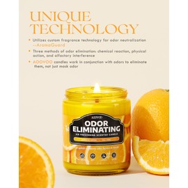 AOOVOO Citrus Lemon Odor Eliminating Highly Fragranced Candle - Eliminates 95% of Pet, Smoke, Food, and Other Smells Quickly, Non Toxic Air Freshing Soy Candle, 9 oz Up to 50 Hours Burn time