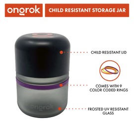 ONGROK Glass Storage Jar, 80ml, 6 Pack, UV Herb/Spice Jar with Child Resistant Lid, Color-Coded Glass Containers Air Proof to Preserve Smell and Aroma, Perfect Size to Store in a Drawer or Cupboard