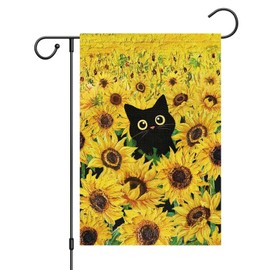 Wodison Summer Cat Garden Flag 12x18 Double Sided, Burlap Small Sunflower Spring Summer Yard Flag for Holiday Outside Decoration