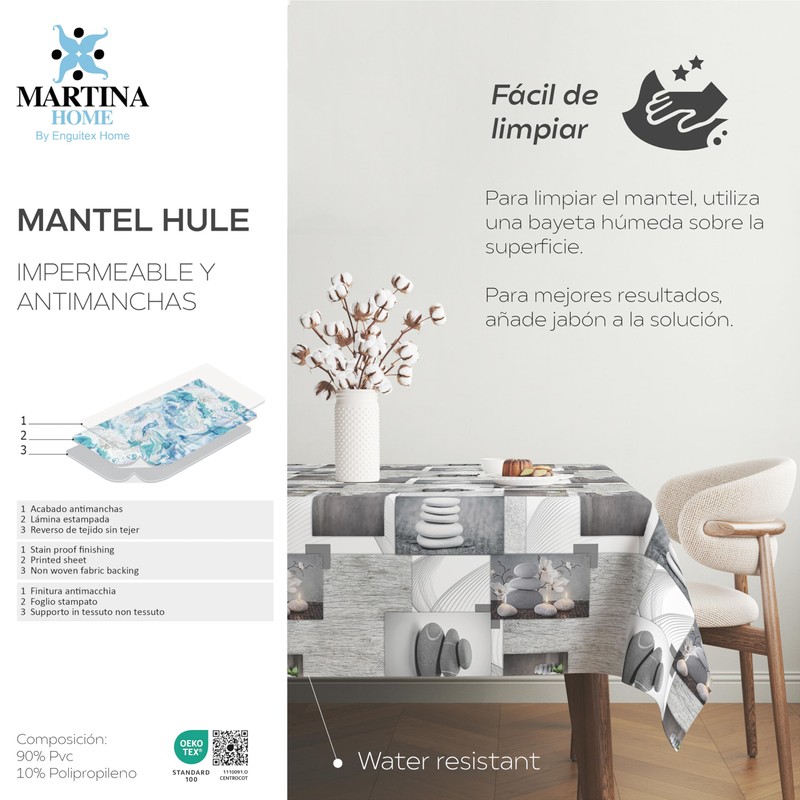 Martina Home Zen Stones Single Oilcloth Tablecloth 100 x 140