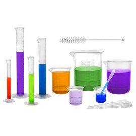 Ultimate Plastics Kit - 15 Piece Science Lab Set - Includes 5 Polypropylene Beakers, 4 Polypropylene Graduated Cylinders, 5 Disposable LDPE Pipettes & Nylon Cleaning Brush - Eisco Labs