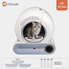 65L Self Cleaning Cat Litter Box, Extra Large with APP Smart Control, Includes 3 Filters & 60 Waste Bags for Multi CatsColor: White, size: 20.9*18.9*20.1 in