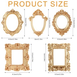 XIHIRCD Pack of 5 Vintage Picture Frames Resin Oval Rectangular Gold Baroque Photo Frame Resin Vintage Jewellery Display Frame Home Hotel Christmas Party Decoration (with Magnet Back)
