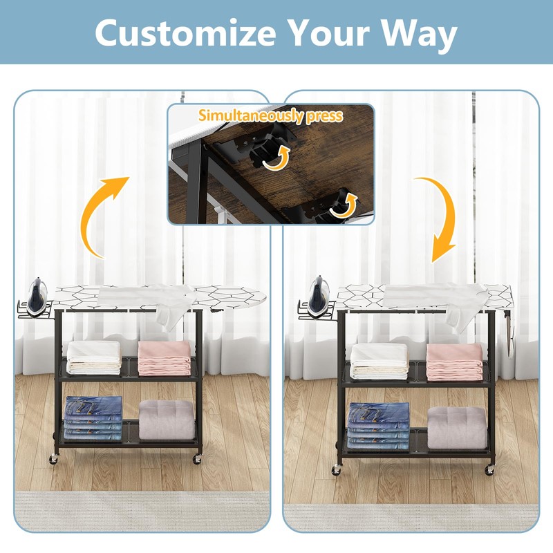 GILLAS Ironing Board with 2 Tier Storage Basket, Movable Ironing