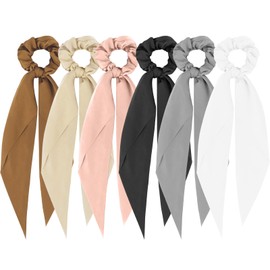 Norbiariz 6 Pack Hair Scrunchies with Long Ribbon Satin for Women Soft Silk Hair Ties Fashion No Crease Hair Bands With Long Tail Elastic Accessories for Girls