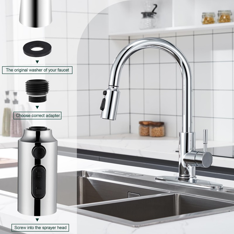 HEISOK Pull Down Faucet Head Replacement,3 Function Spray Head for