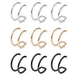 D.Bella Fake Nose Ring Hoop Double Hoop Faux Nose Piercing Stainless Steel Faux Nose Ring Non Piercing Lip Ring Ear Cuff Clip on Helix Cartilage Earring