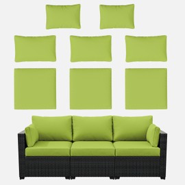 Kimunuk 8p Outdoor Cushion Slipcovers Outdoor Patio Cushions Covers Replacement Waterproof with Zipper for 3-Seat Outdoor Rattan Sofa Patio Furniture Cushion Covers Grass Green, Covers Only