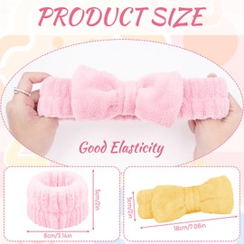 36 Pcs Spa Headband Wrist Washband Set, Face Wash Headband Facial Makeup Headband Bow Hair Band, Soft Coral Fleece Elastic Head Wraps Absorbent Wristbands for Women Girls