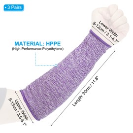 PATIKIL 12 Inch Cut Resistant Sleeve, 3 Pairs Arm Safety Protectors Sleeves Forearm Sleeve HPPE Level 5 Protection for Thin Skin and Bruising, S, Purple