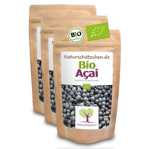 Organic Acai Powder (Acai Powder) in Certified Organic Quality (DE-ÖKO-022) - Organic Superfood (3 x 100 g)