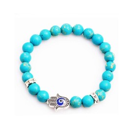 SBI Jewelry Khammash Hand Vintage Hamsa Charm Bracelets for Women Beads Friendship Beaded Couple Beads Silver Turquoise Stretch Khammash Hand Vintage Beaded Mothers Day Birthday Anniversary