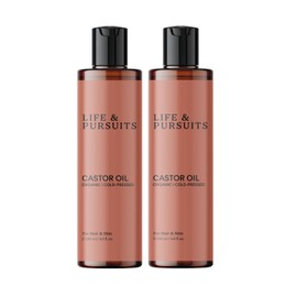 Life & Pursuits Aceite De Ricino Orgánico 200 Ml (Paquete De 2), Aceite De Ricino 100% Puro, Prensado En Frío Y Sin Hexano Para La Piel, El Cuero Cabelludo Y El Cabello
