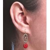Silver and Watermelon Red Flower Earrings. Jewelry Earrings for Women