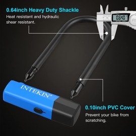 INTEKIN Bike Lock - U Lock for Bicycles, 16mm Security, 4FT/5FT Cable, Mounting Bracket - Medium, Blue