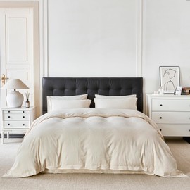 YuHeGuoJi Damask Jacquard Duvet Cover Queen 100% Cotton Beige Floral Duvet Cover Washed Cotton 3 Pcs Set 1 Boho Paisley Textured Duvet Cover with Zipper Ties 2 Pillow Shams Cream Hemmed Bedding Set