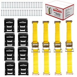Autofonder Vehicle Wheel Chock Tie Down kit 4500lb Break Strength-4 Pack 2" x9' E Track Straps-Ultimate Heavy Duty Trailer Tire Strap System for ATV,UTV,Lawn Mower