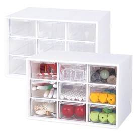 Pack of 2 Craft Box Storage Drawer Sorting Box Desktop Drawer Organiser with 9 Drawers Mini Removable Transparent & White Drawer Box for Office Supplies & Accessories
